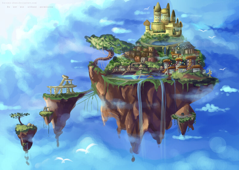 Floating Island with Castle — Blue, Serene, Afternoon