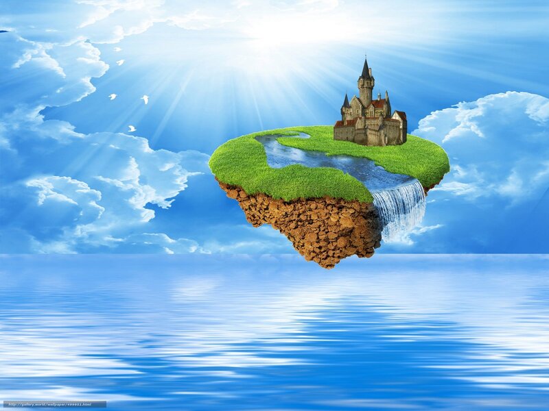 Floating Island with Castle — Blue, Serene, Morning