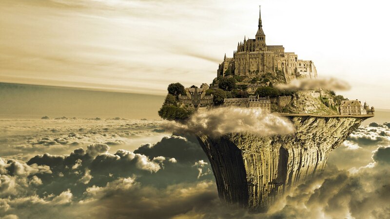 Floating Island with Castle — Brown, Dramatic