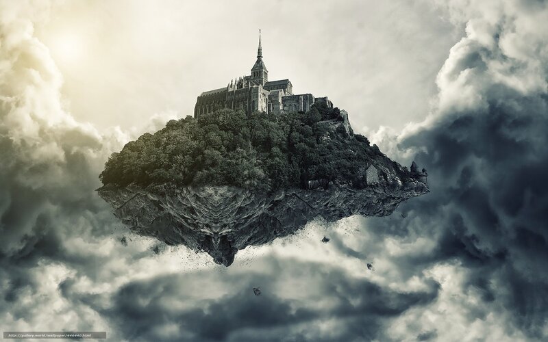 Floating Island with Castle — Gray, Dramatic