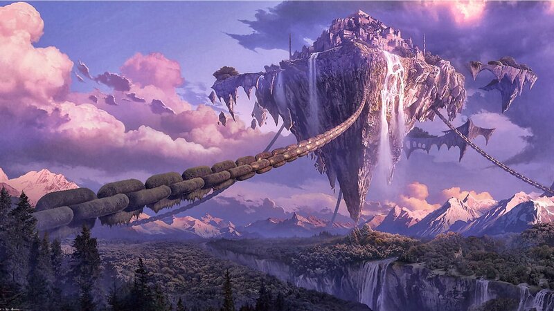 Floating Island with Castle — Purple, Dramatic, Sunset, Digital Art