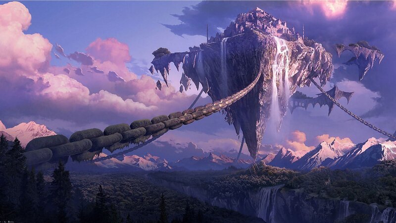 Floating Island with Castle — Purple, Dramatic, Sunset