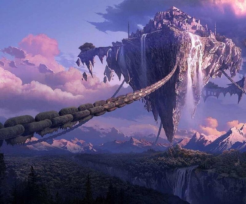 Floating Island with Castle — Purple, Dramatic