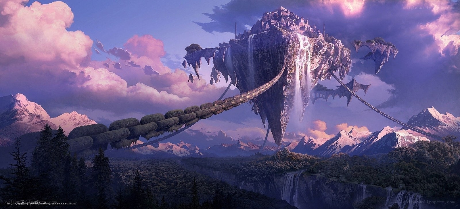Floating island with chain bridge