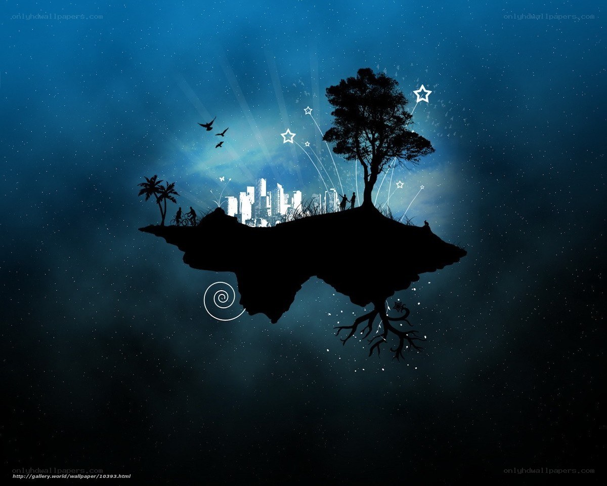 floating island with city skyline