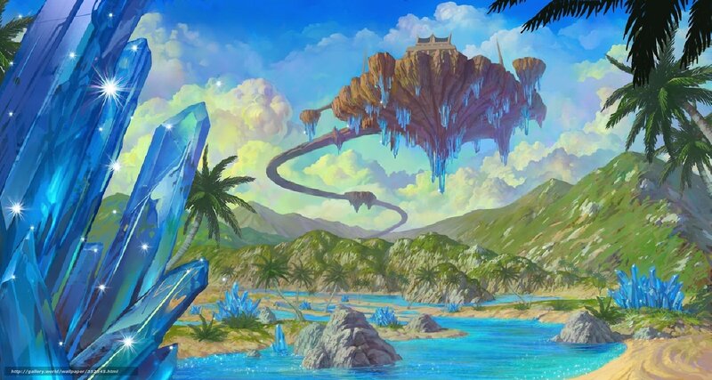 Floating island with crystal landscape