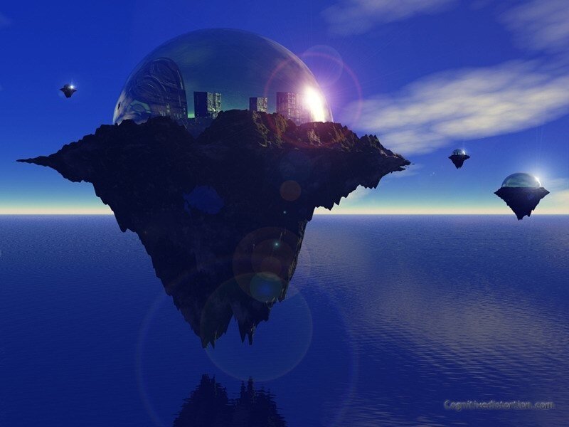floating island with dome city