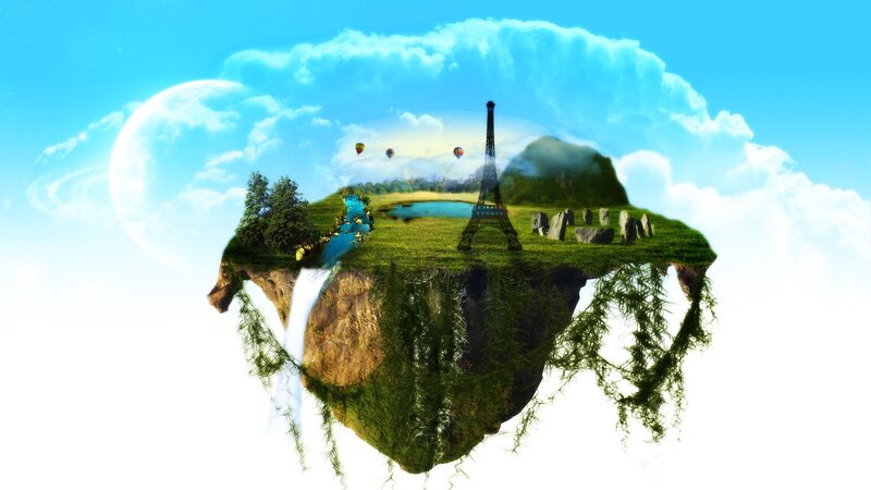 Floating Island with Eiffel Tower — Blue