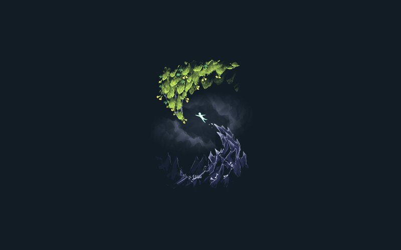 floating island with falling figure