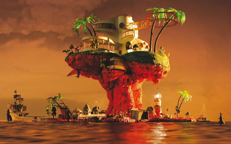 floating island with futuristic building