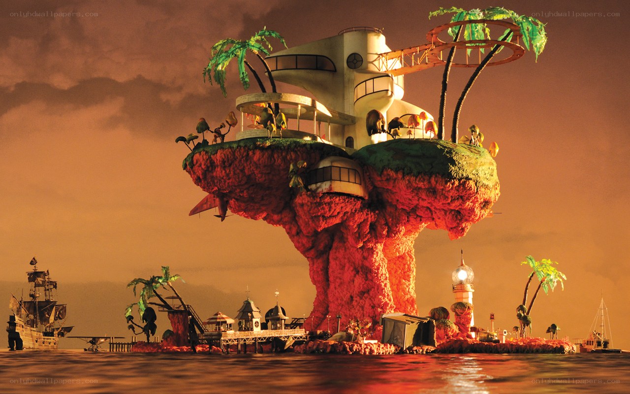floating island with futuristic building