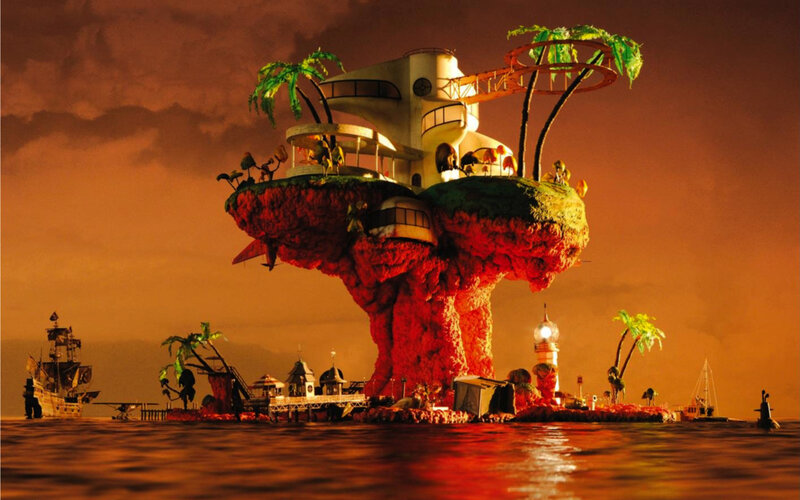 floating island with futuristic house