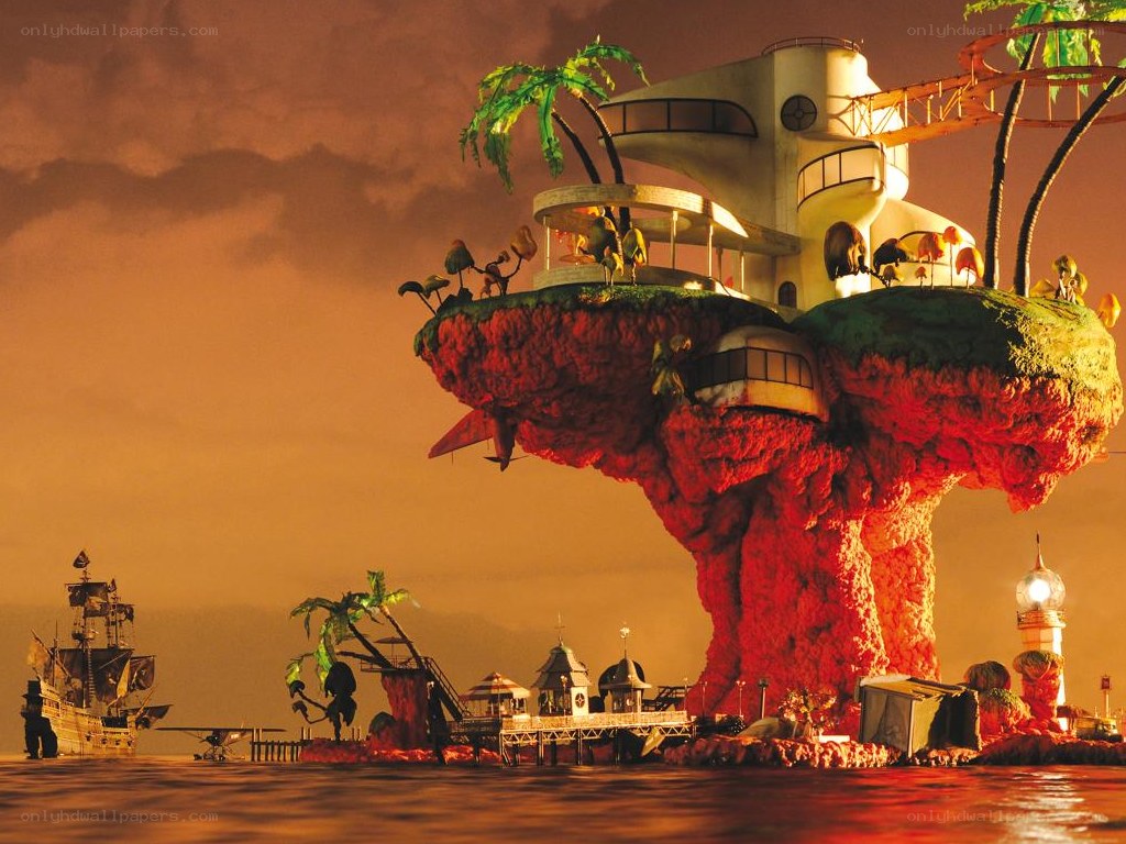 Floating island with futuristic structure