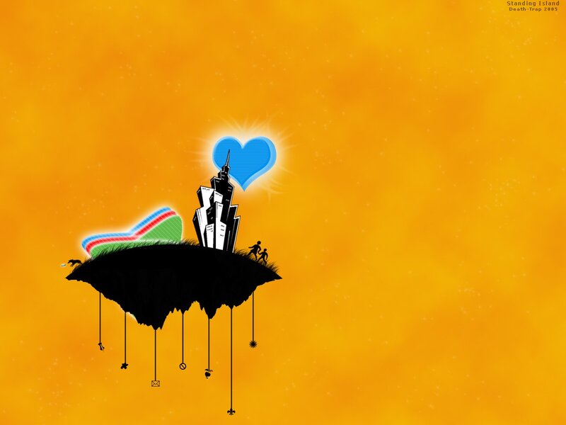 Floating island with heart and city