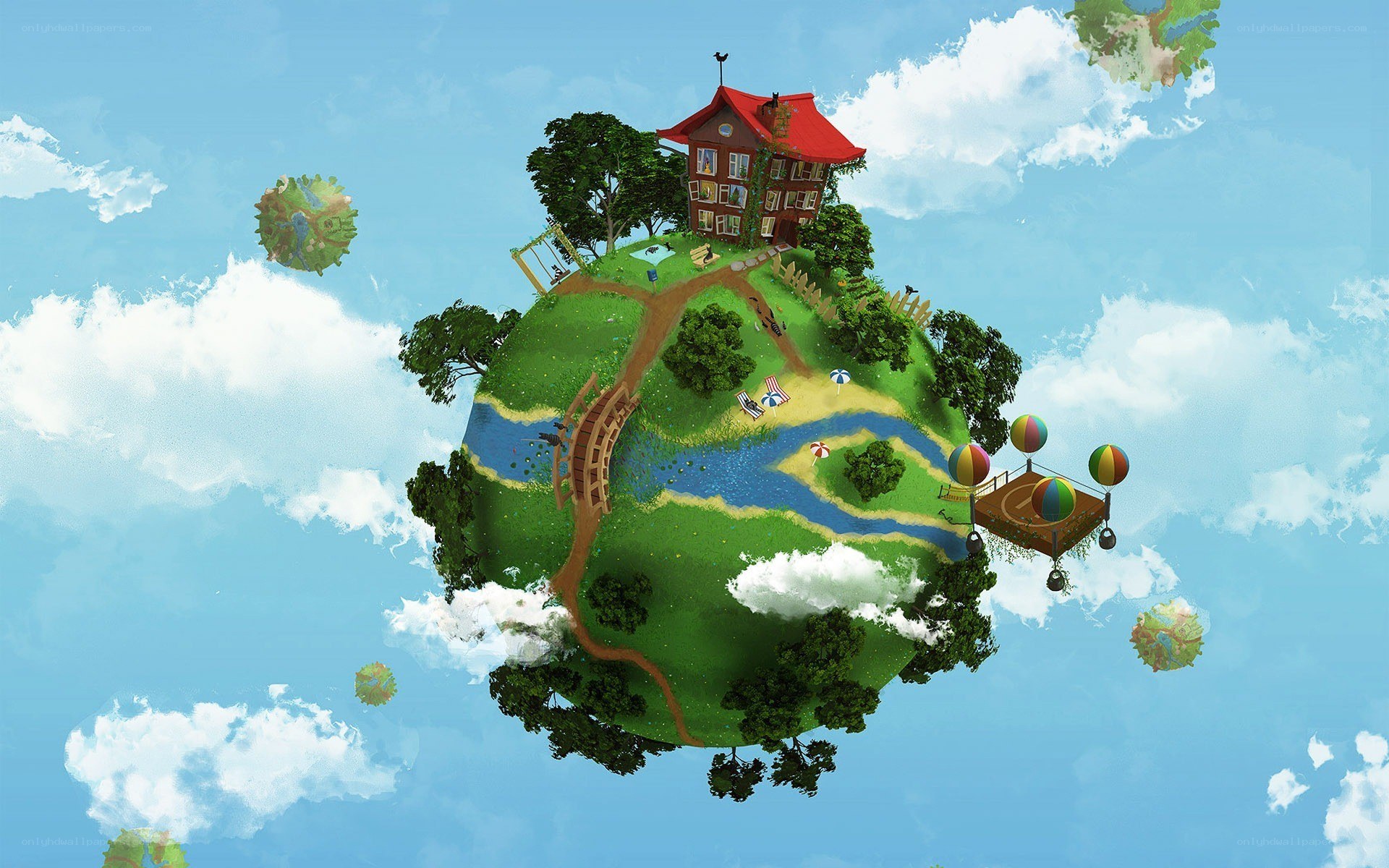 floating island with house