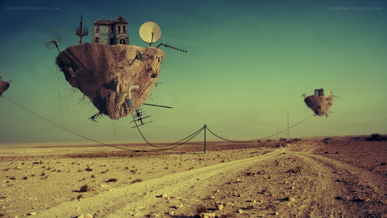 floating island with house and antennas