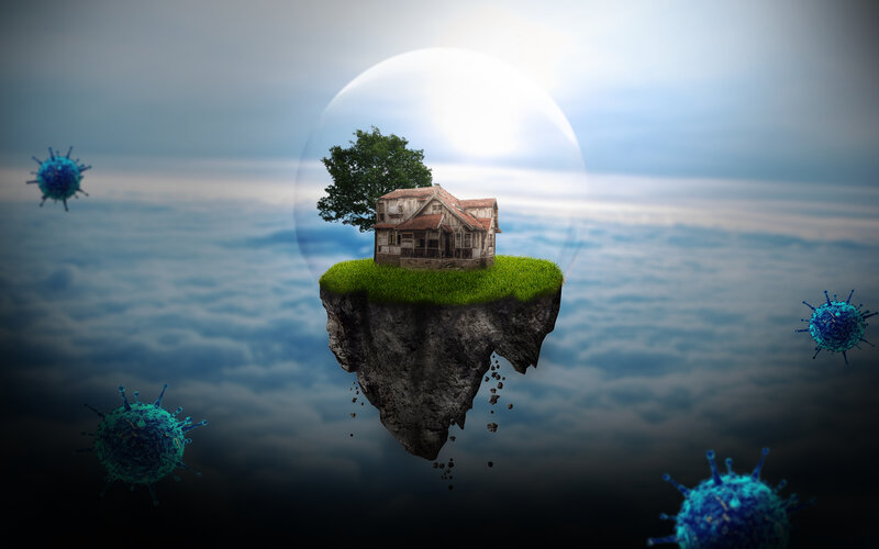 Floating Island with House — Blue, Dramatic