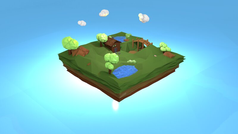Floating Island with House — Blue, Serene, Morning, 3d Render