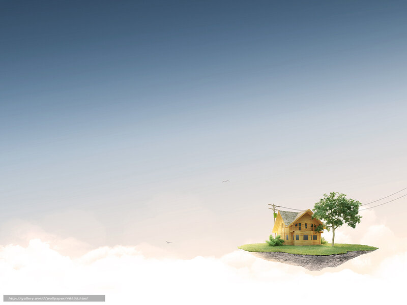 Floating Island with House — Blue, Serene, Morning