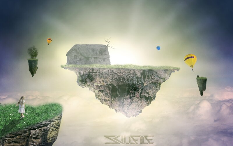 Floating Island with House — Green, Dreamy