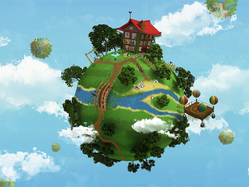 Floating Island with House — Green, Whimsical