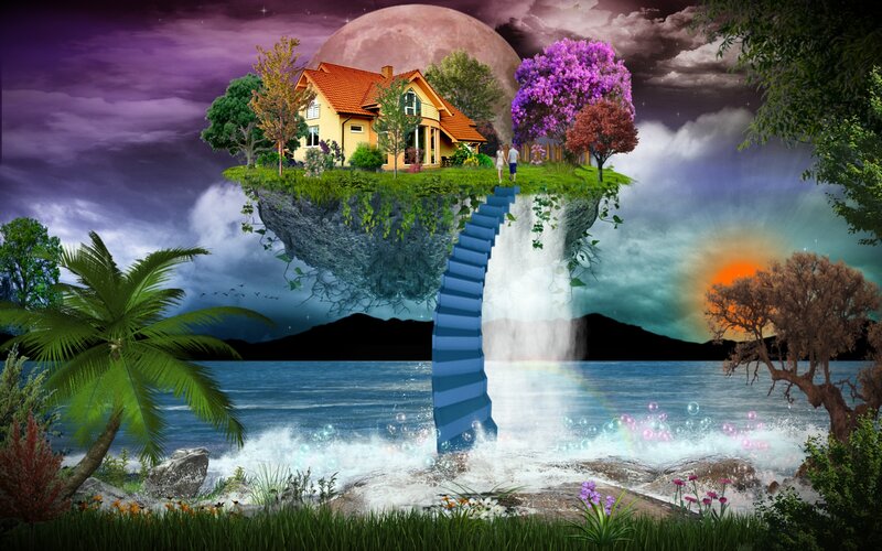 Floating Island with House — Purple