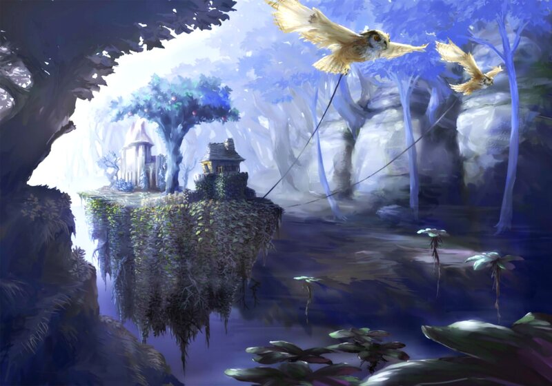 Floating Island with Houses — Blue