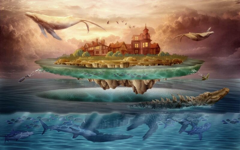 Floating Island with Houses — Brown