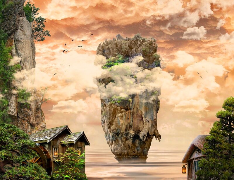 Floating Island with Houses