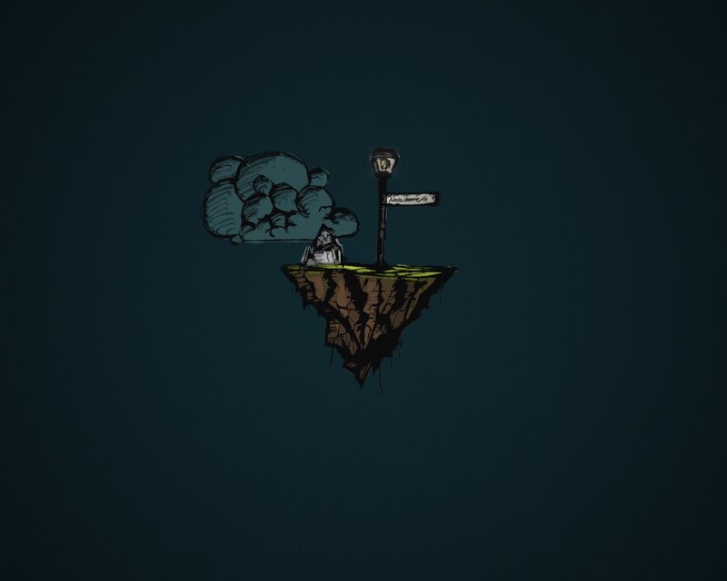 floating island with lamp post