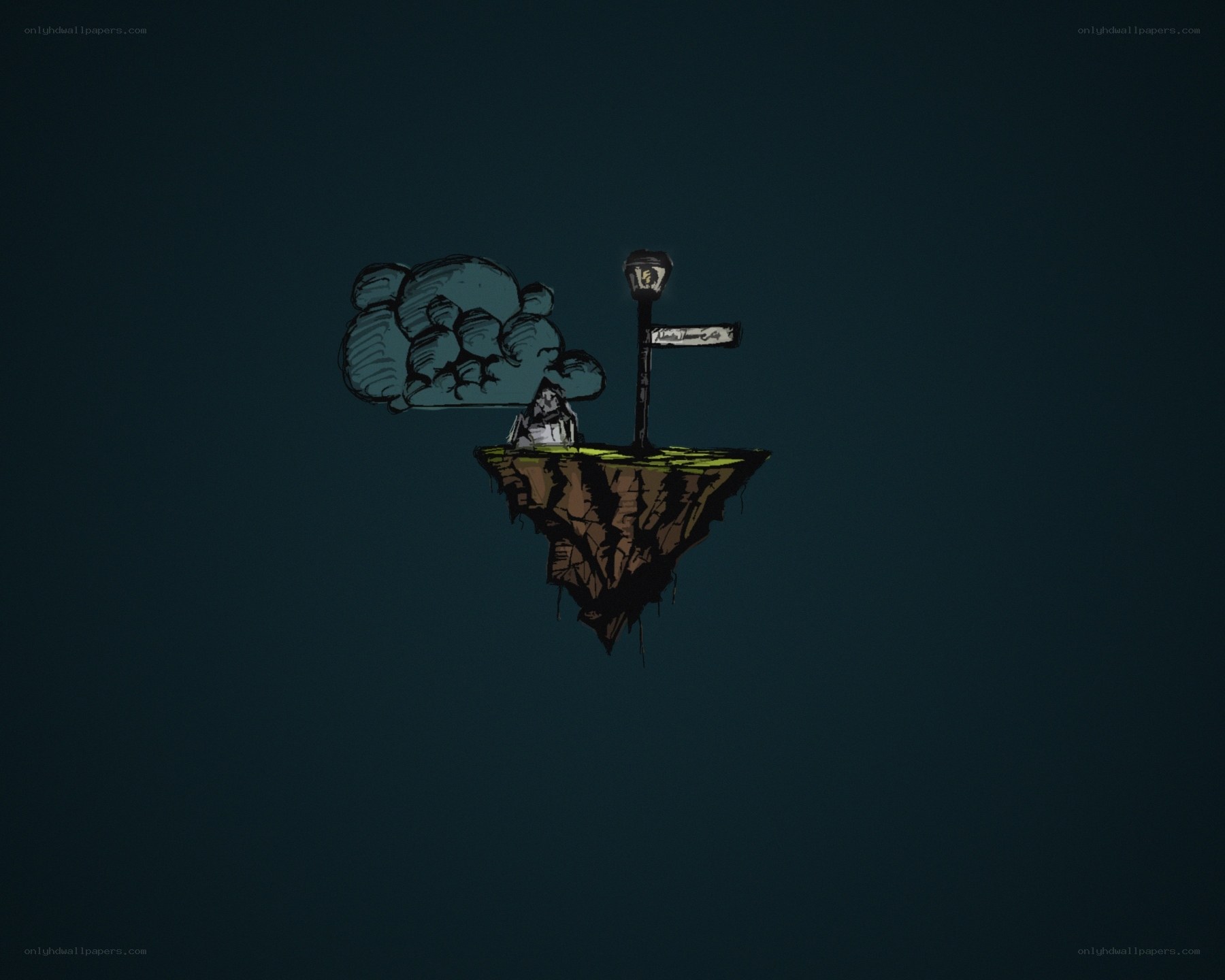 floating island with lamp post