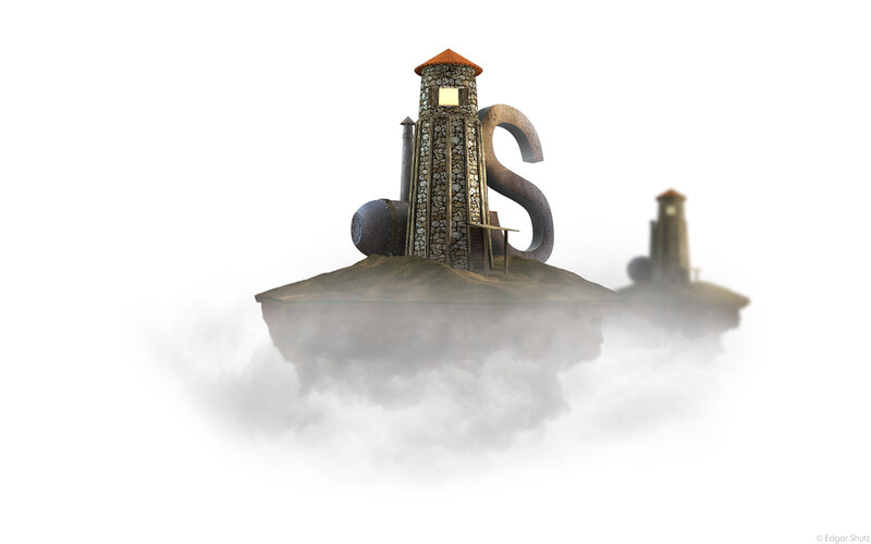 floating island with lighthouse