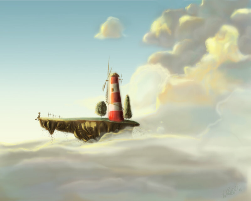 floating island with lighthouse