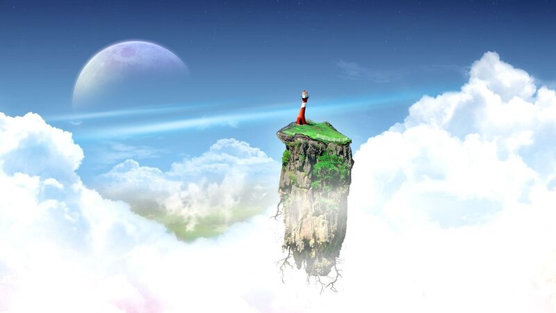floating island with lighthouse