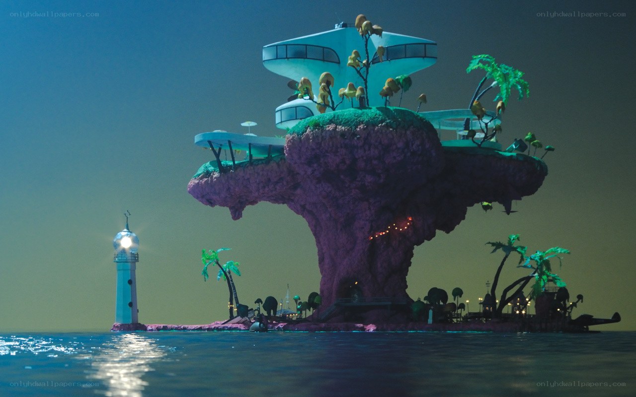 floating island with lighthouse