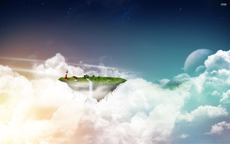 Floating Island with Lighthouse — Blue, Serene