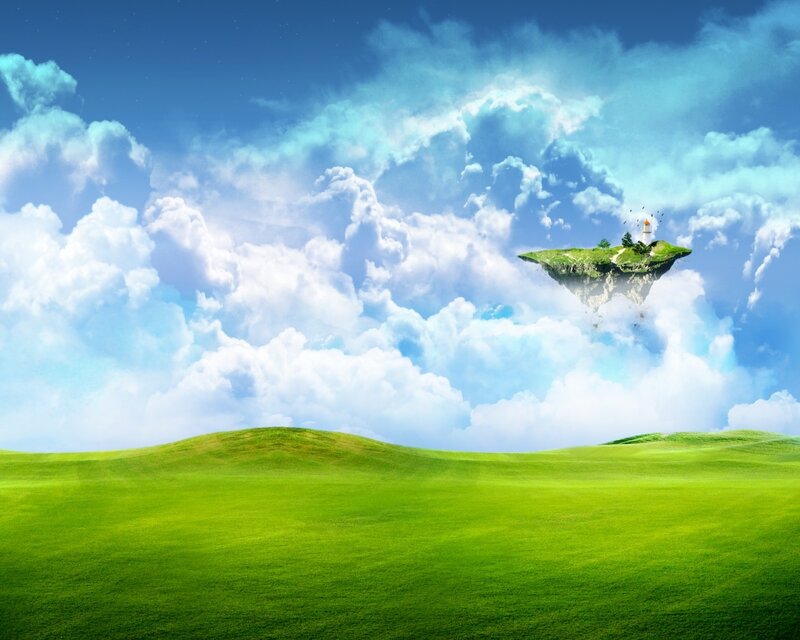 Floating Island with Lighthouse — Green, Serene, Afternoon