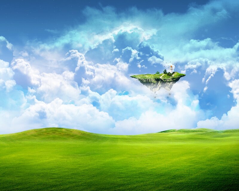 Floating Island with Lighthouse — Green