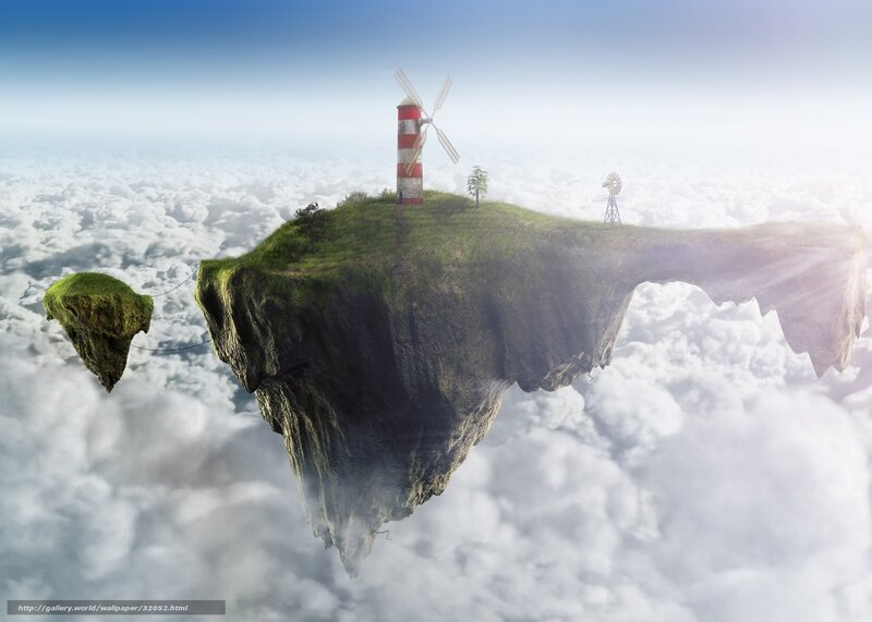 Floating island with lighthouse
