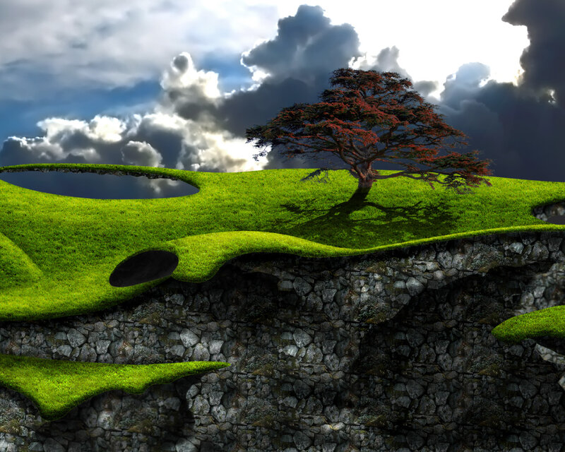 Floating island with lone tree