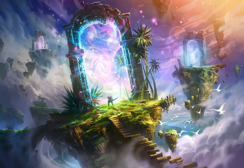 floating island with magical portal