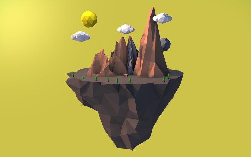 Floating Island with Mountains — Yellow
