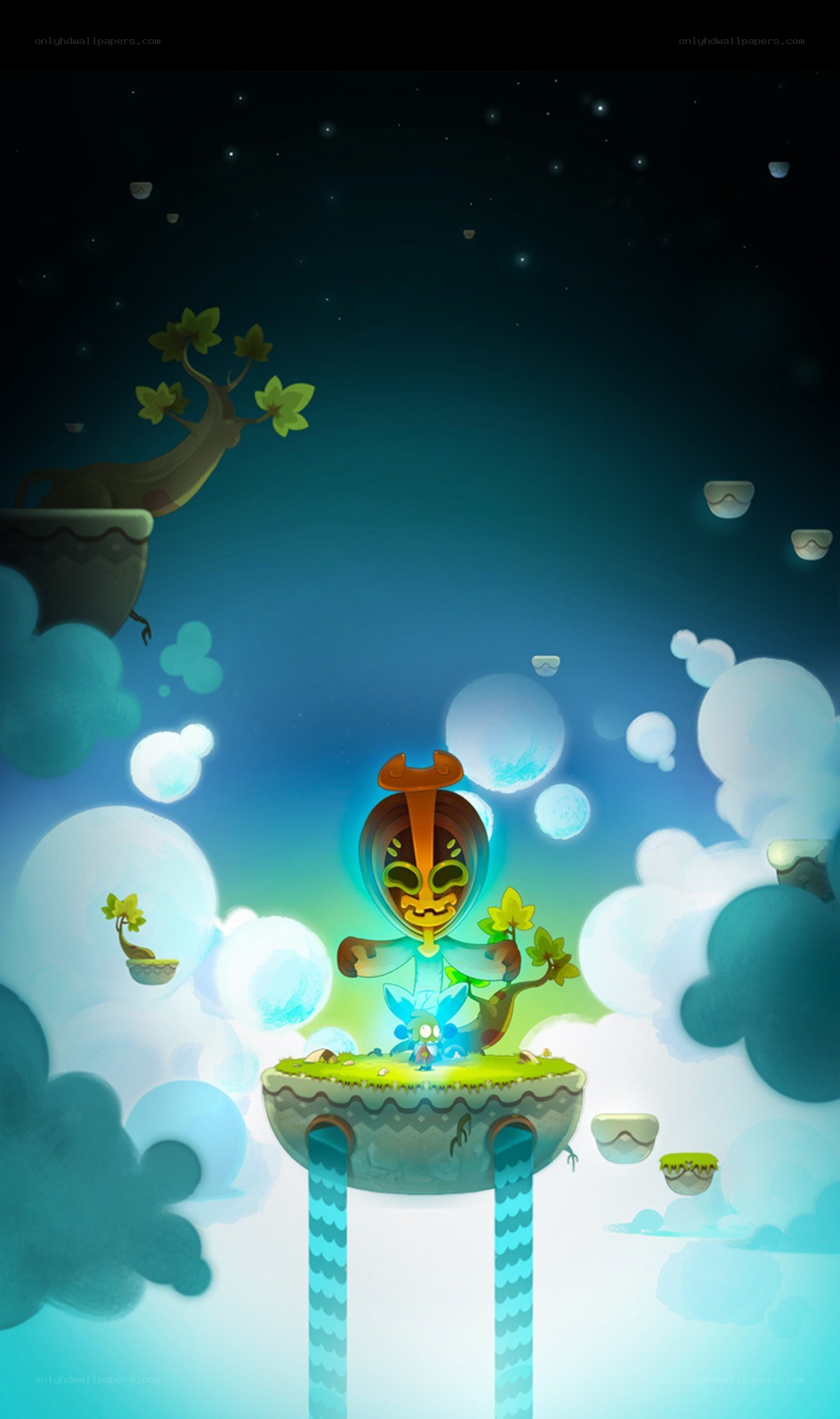 floating island with mystical mask