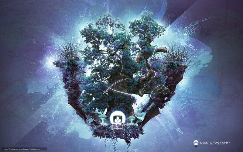 floating island with mystical tree