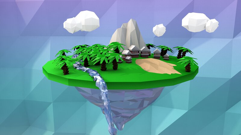 Floating Island with Palm Trees — Green, Serene