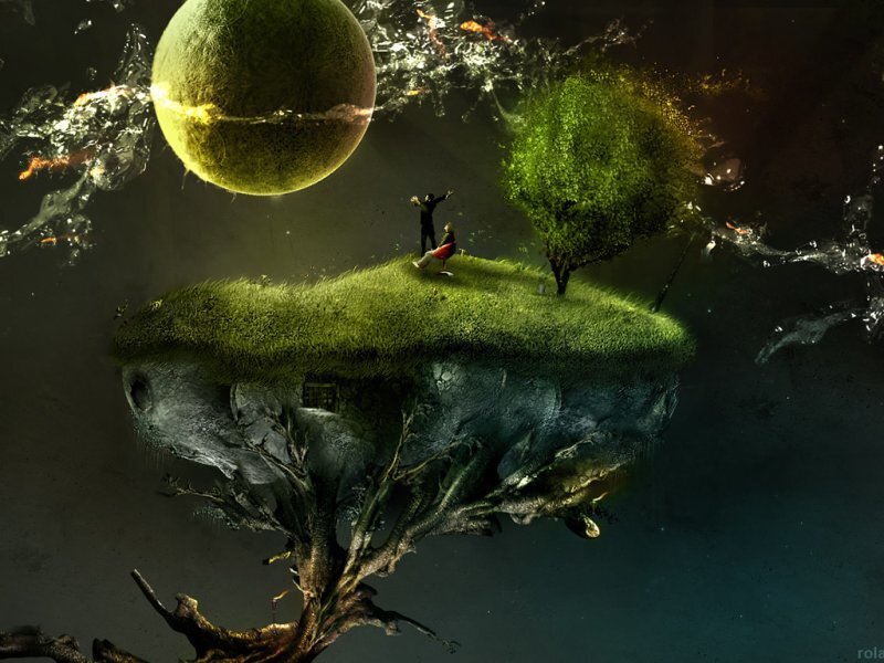 Floating Island with People — Green