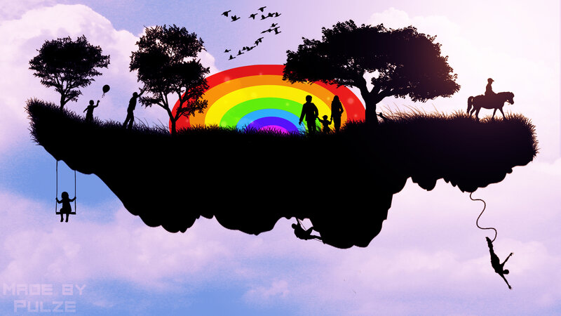 Floating Island with People — Purple