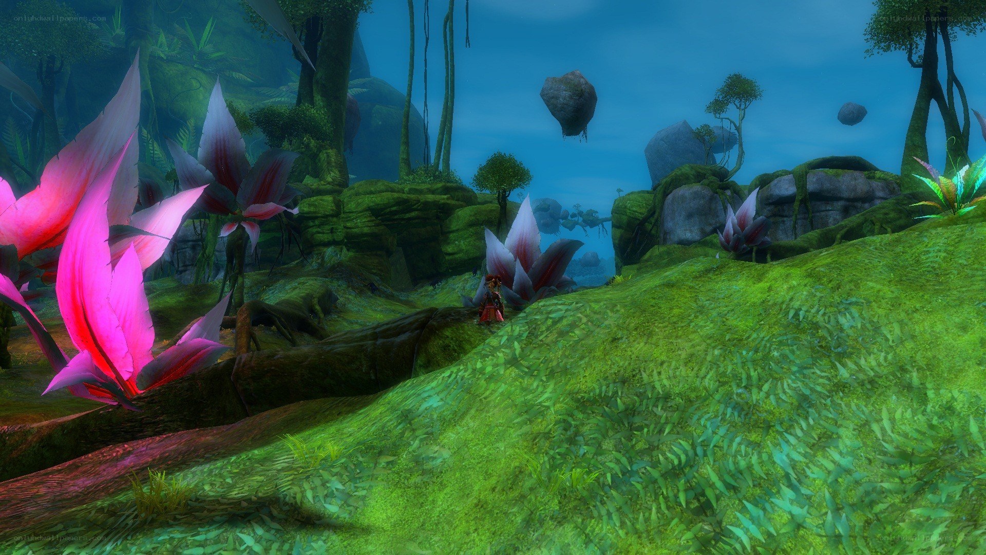 Floating island with pink flowers