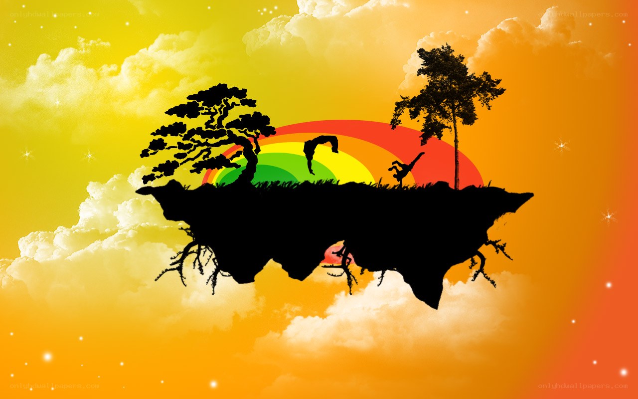 floating island with rainbow