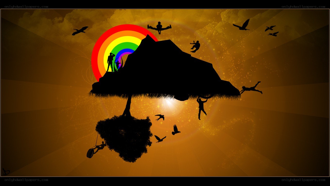 floating island with rainbow